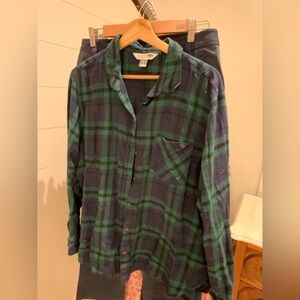 Women’s Old Navy Plaid Button-Up Blouse - Navy and Green